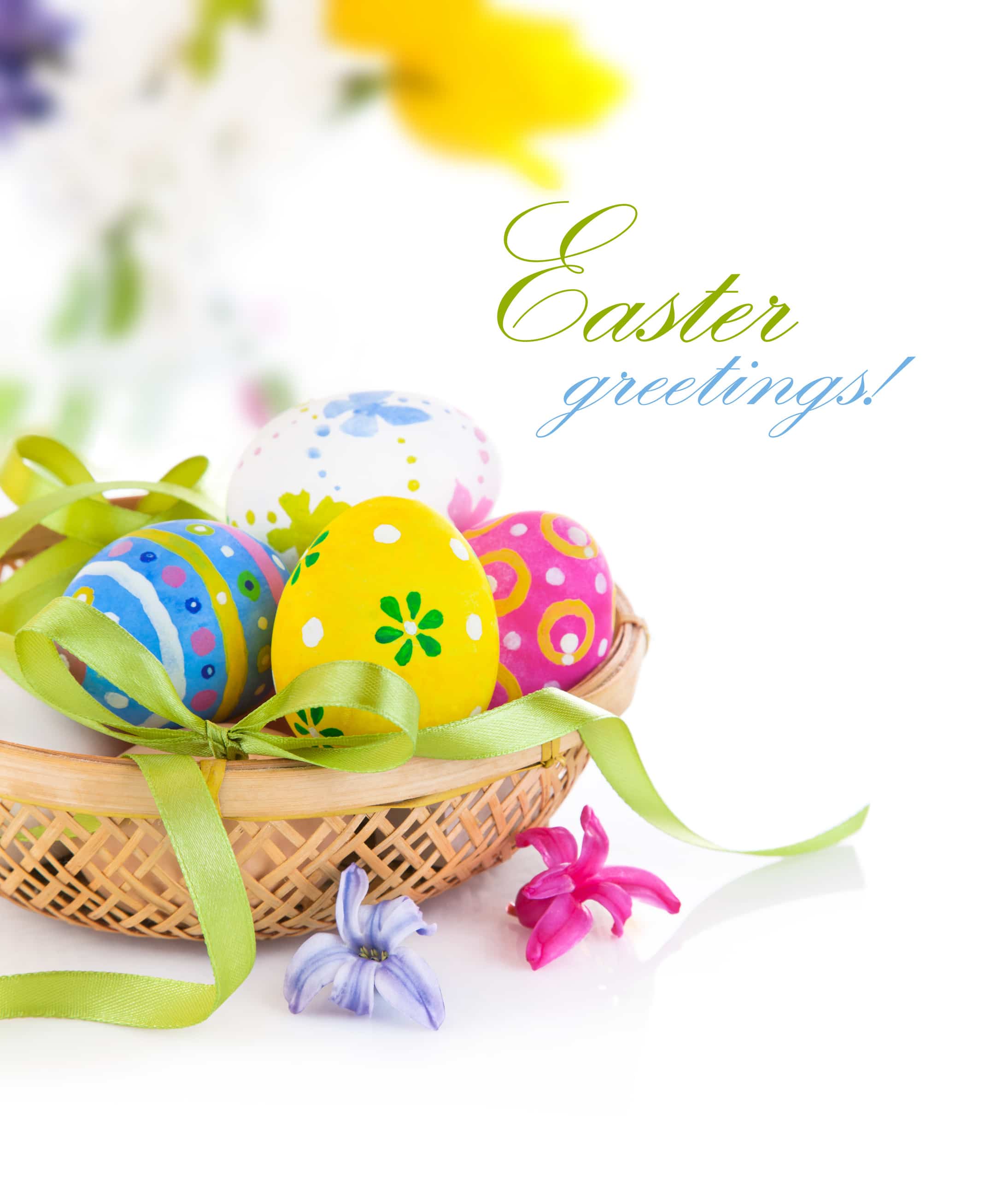 Easter greetings beautiful eggs in basket