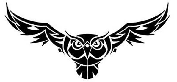 Fantastic Front View Tribal Flying Owl Tattoo Design