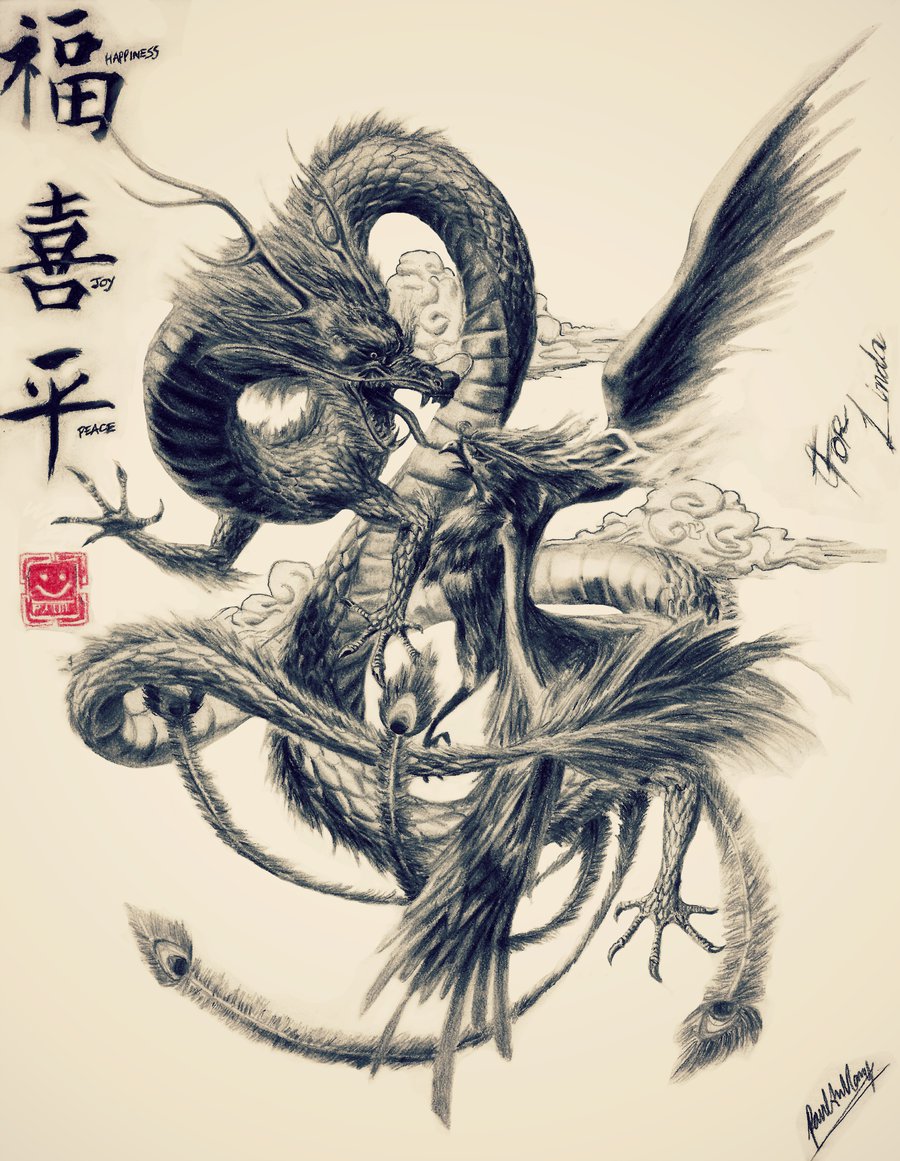 Grey Dragon vs Phoenix Tattoo Design by ArtfulBeast on DeviantArt