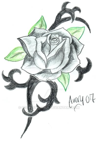 Grey & Green Ink Tribal Rose Tattoo by ScarletRainxX On DeviantArt