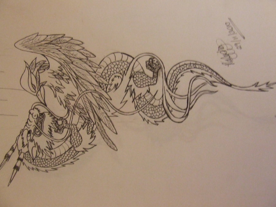 Grey Ink Dragon vs. Phoenix Tattoo Design by qu-bee on DeviantArt