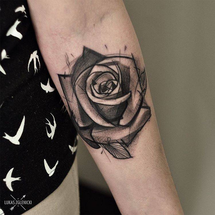 Grey Shaded Black Rose Tattoo On Girl Forearm