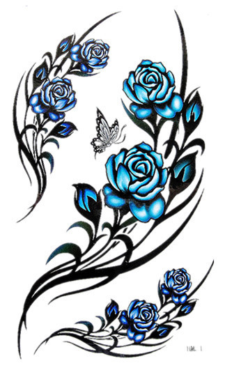 Incredible Tribal Blue Roses Tattoo Design