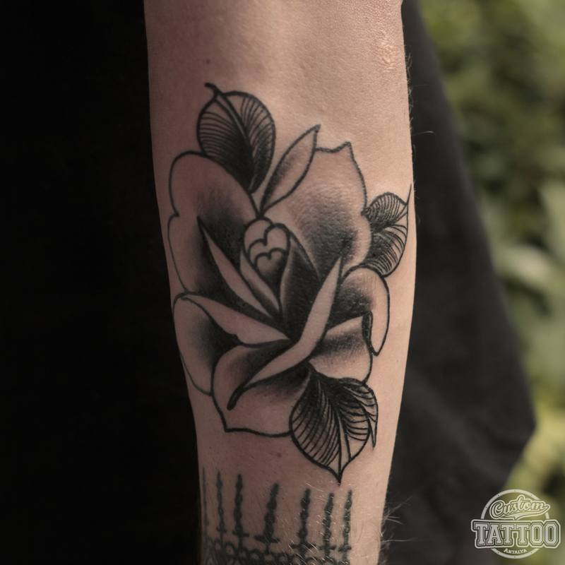 Neo Traditional Black Rose Tattoo By Custom Tattoo Antalya