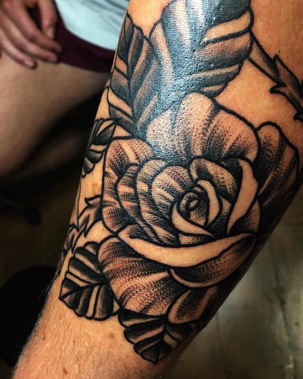 Old School Black Rose Tattoo On Outer Forearm By Adjul