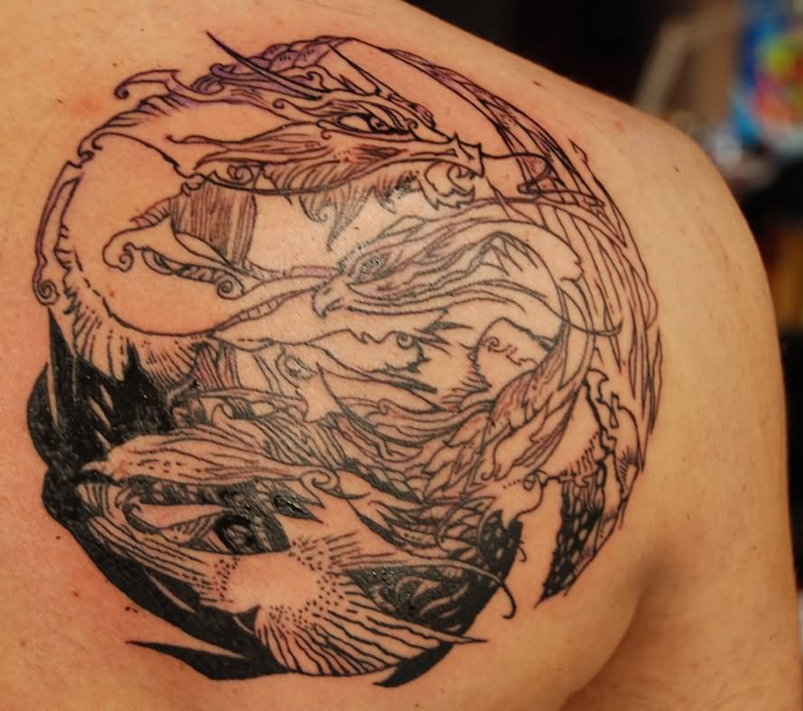 Phoenix and Dragon Tattoo On Back Shoulder by Kieshar On DeviantArt