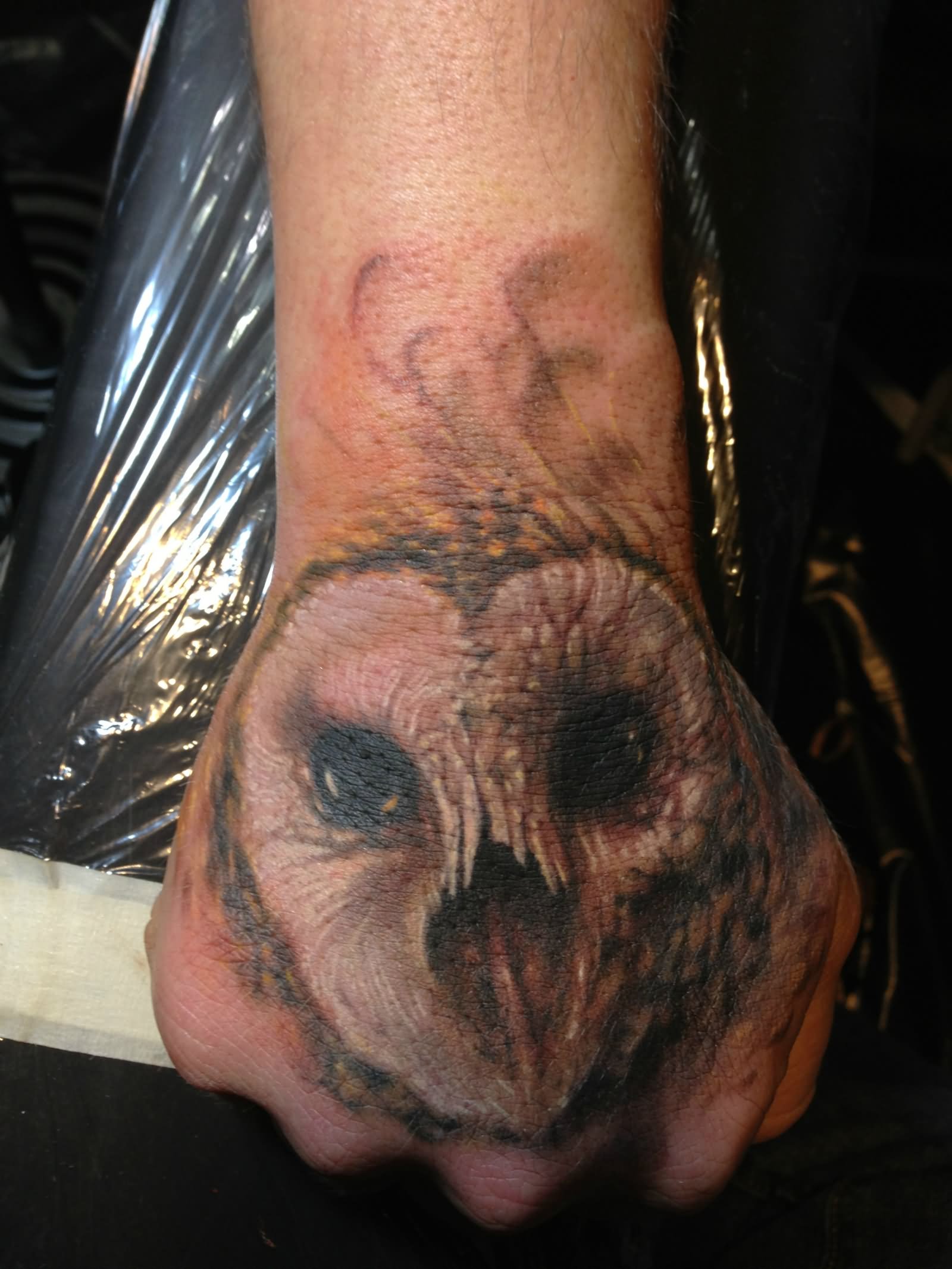 Realistic Barn Owl Tattoo On Hand By Jed
