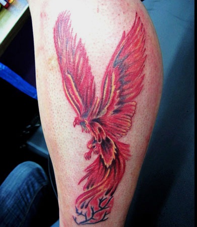 Red Color Flying Phoenix Tattoo