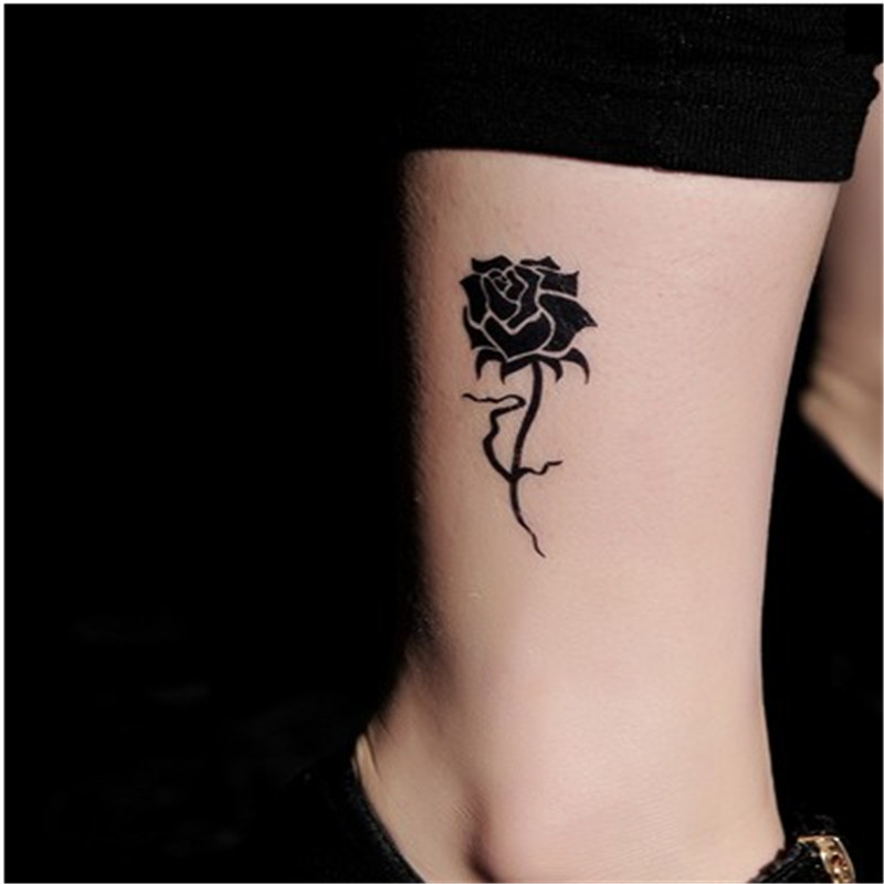 Stunning Black Rose Ankle Tattoo For Girls
