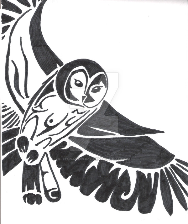 Tribal Flying Owl Tattoo by tessasglory on DeviantArt