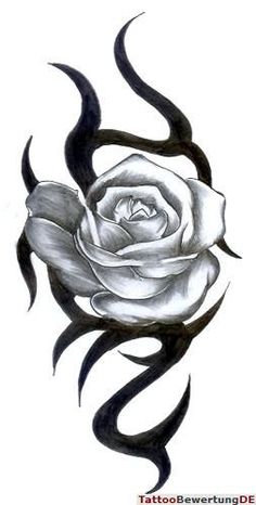 Tribal Grey Rose Tattoo Design