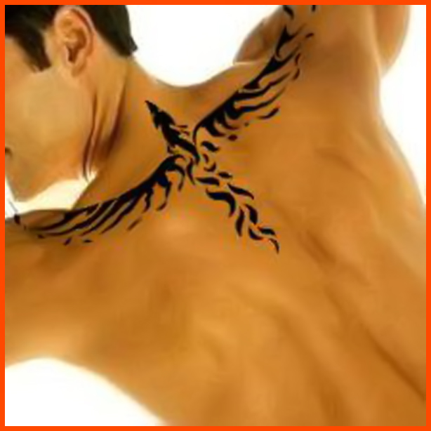 Upper Back Tribal Flying Phoenix Tattoo Design For Men