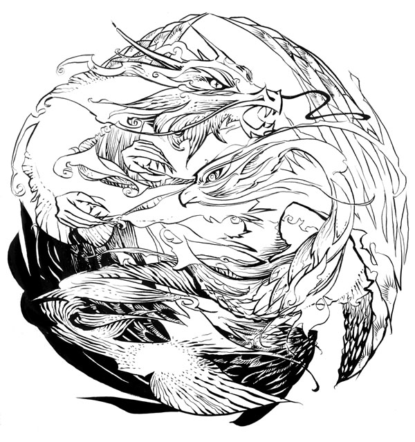 Water Dragon and Phoenix Tattoo Design by Kieshar on DeviantArt