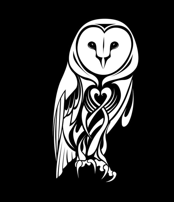 White Ink Beautiful Tribal Barn Owl Tattoo Design
