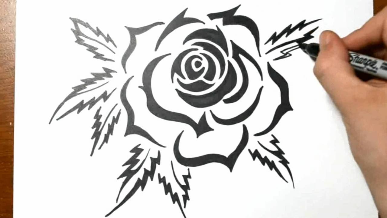 Wonderful Black Ink Tribal Rose Tattoo Design