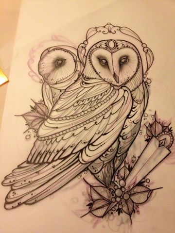 Wonderful Decorated Barn Owl Tattoo Design