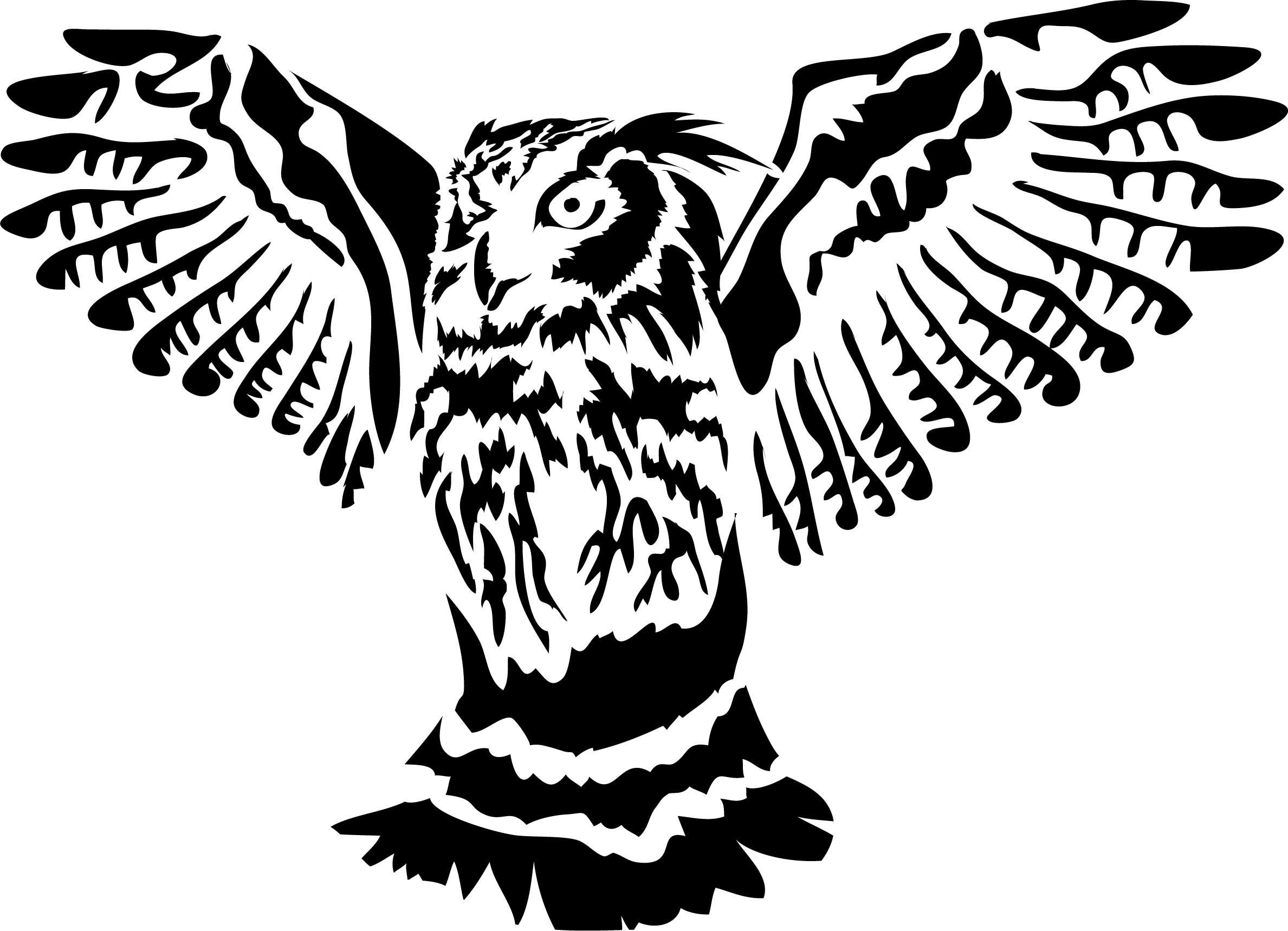 Wonderful Flying Tribal Owl Tattoo Stencil