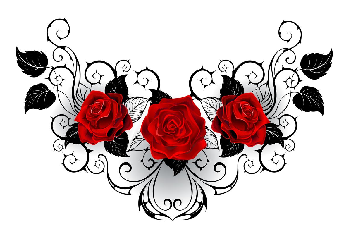 Wonderful Tribal Red Roses Tattoo Design For Chest Or Back