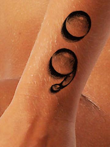 Amazing 3D Water Droplet Semicolon Tattoo On Wrist