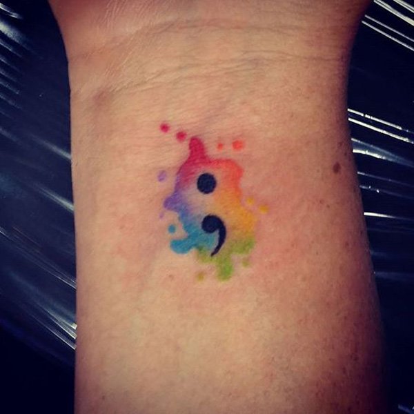 Amazing Colorful Semicolon Wrist Tattoo For Girls
