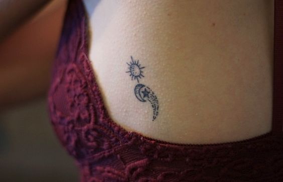 Beautifully Designed Semicolon Tattoo With Sun, Moon & Star On Girl Siderib