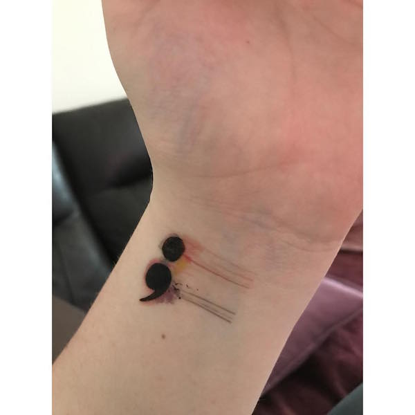 Black Semicolon Tattoo On Wrist