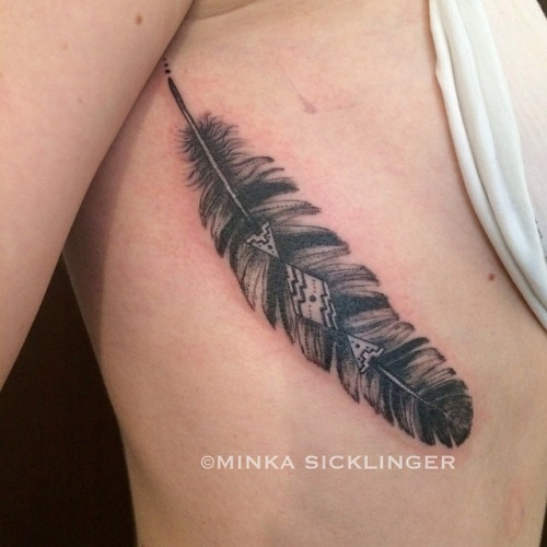 Black & White Owl Feather Tattoo On Siderib