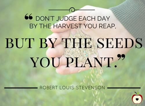 Don’t judge each day by the harvest you reap. But by the seeds you plant. Robert Louis Stevenson