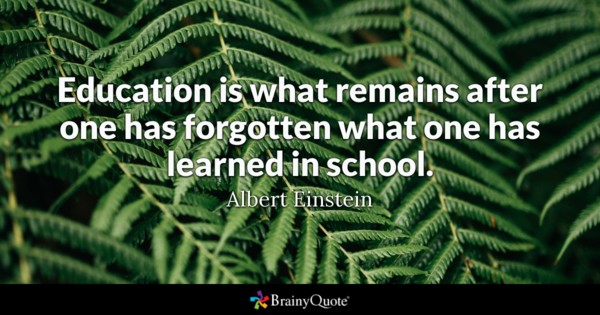 Education is what remains after one has forgotten what one has learned in school. Albert Einstein