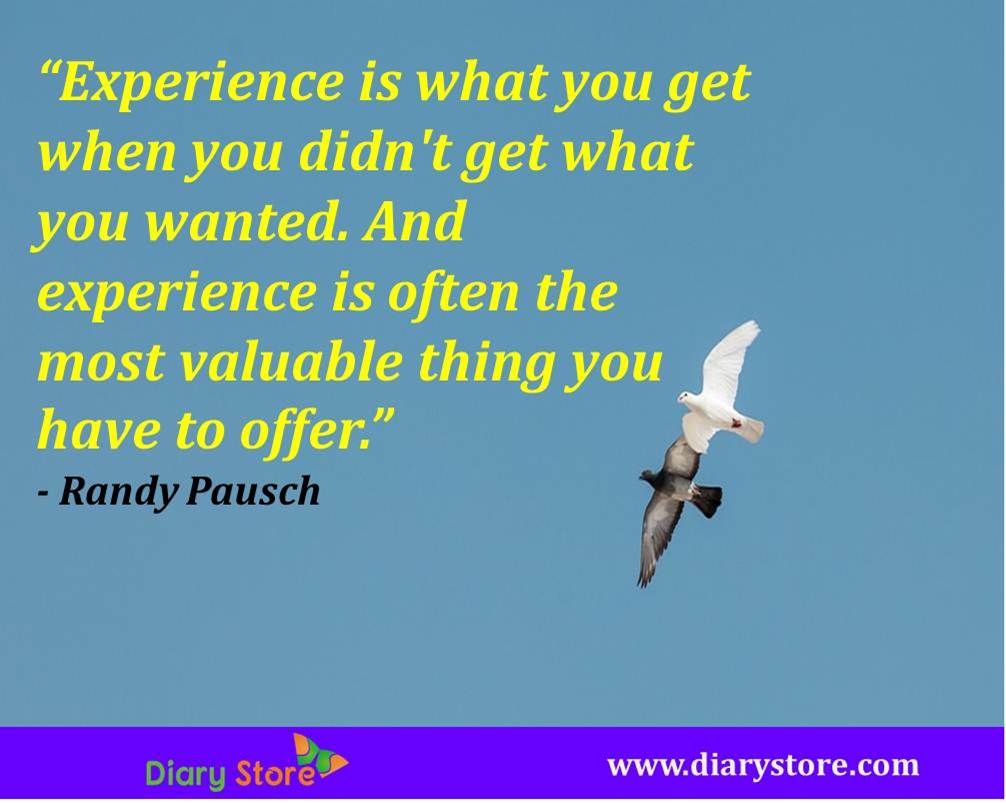 Experience is what you get when you didn’t get what you wanted and Experience is often the most valuable thing you have to offer – Randy Pausch