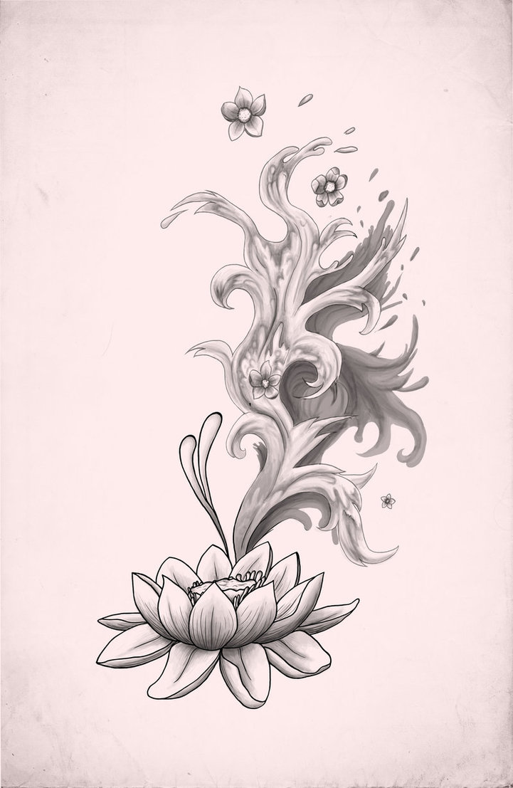 Grey Ink 3D Lotus & Phoenix Tattoo Design By XxMortanixX on DeviantART
