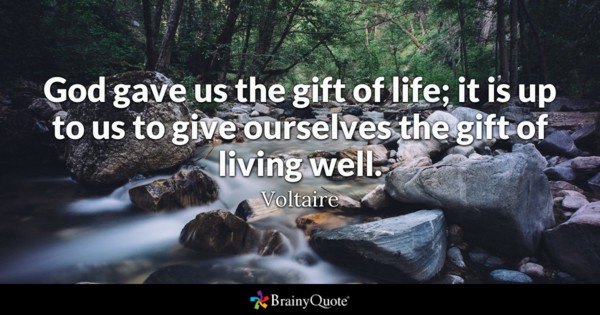 God gave us the gift of life; it is up to us to give ourselves the gift of living well. Voltaire