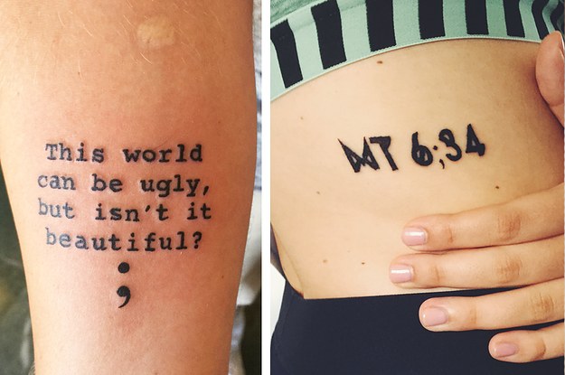 Inspirational Semicolon Tattoo With Wording ‘This world can be ugly but isn’t it beautiful’