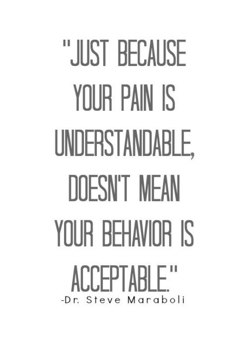 Just Because yoru pain is understandable, doesn’t mean your behavior is acceptable. Dr. Steve Maraboli