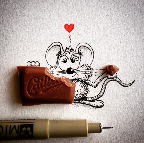 Mouse with eating chocolate funny art