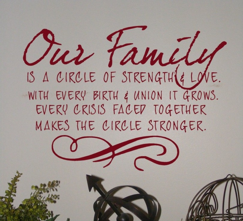 Our family is a circle of strength and love with every birth and every union the circle will grow every joy shared adds more love every crisis faced together makes the circle stronger.