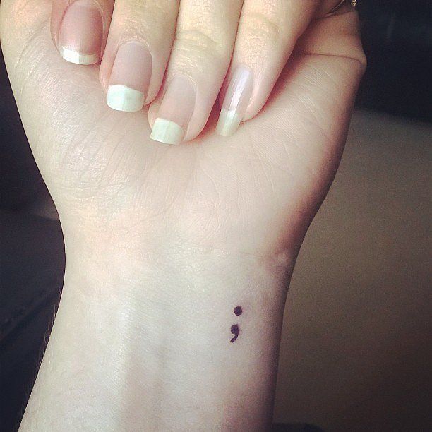 Small Black Ink Semicolon Tattoo On Wrist