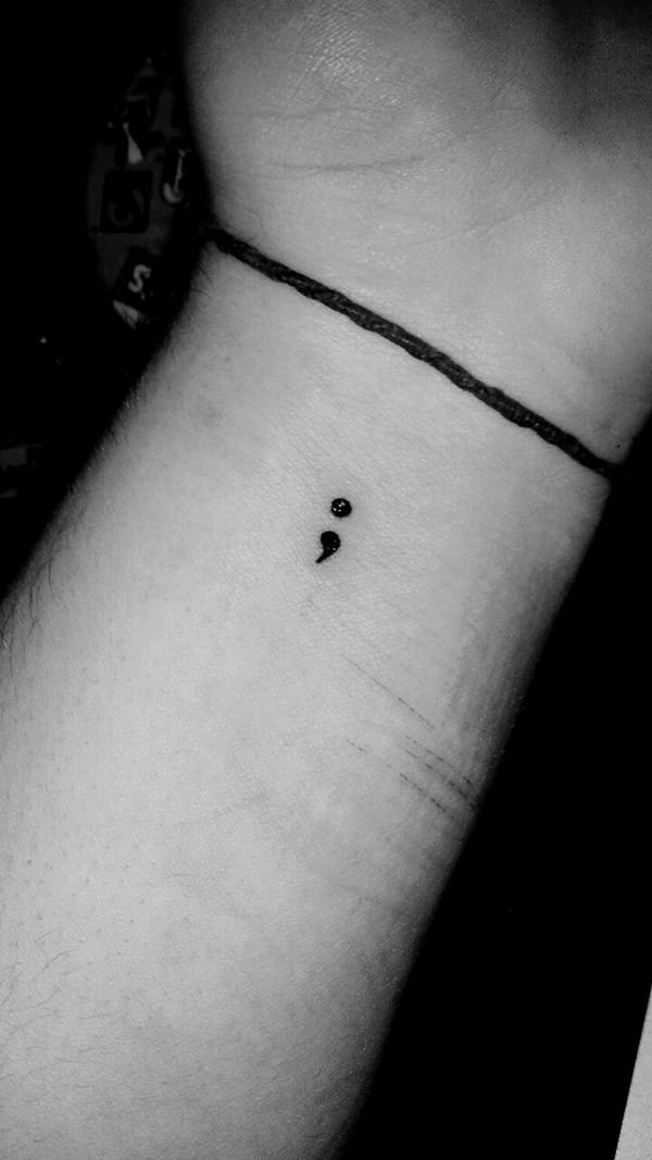 Small Black Semicolon Tattoo On Wrist