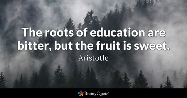 The roots of education are bitter, but the fruit is sweet. Aristotle