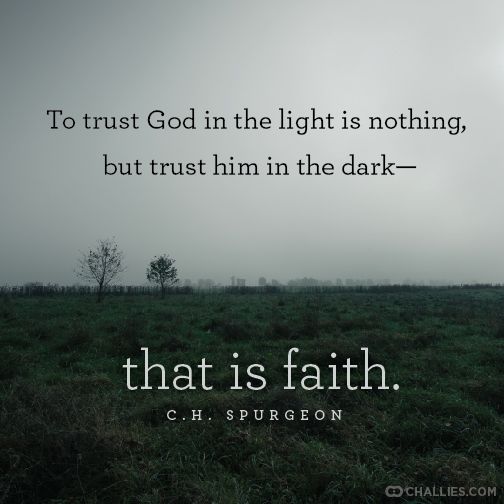 To trust god in the light is nothing, but trust him in the dark. that is faith. C.h. Spurgeon