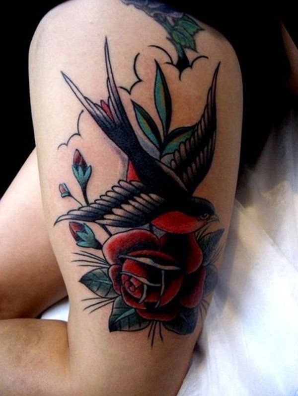 51 Excellent Rose Swallow Designs With Meanings - Traditional Swallow Tattoo Hand