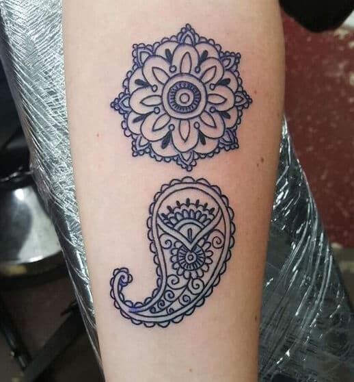 Unique Beautiful Mandala Flower Semicolon Tattoo On Arm For Women