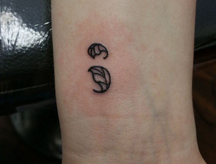 Unique Leaves Semicolon Tattoo On Wrist