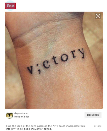 Victory and Semicolon Tattoo On Wrist Represents Victory Over Self
