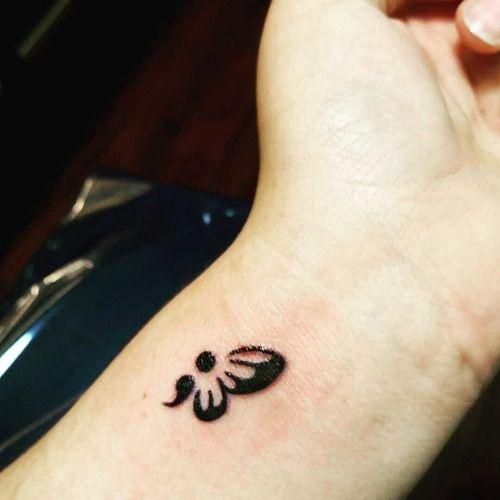 Wonderful Inspirational Butterfly & Semicolon Tattoo On Wrist