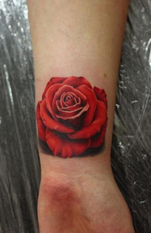 3d Realistic Red rose wrist tattoo