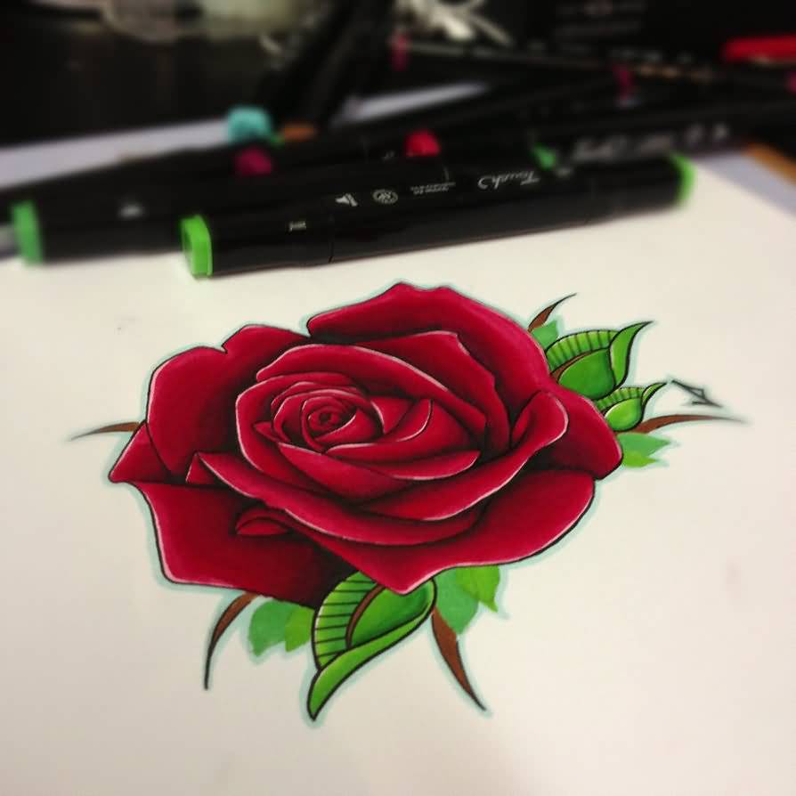 Beautiful Red rose tattoo design idea