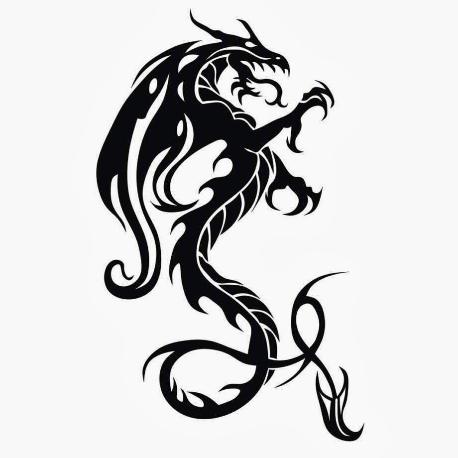Black Attacking Tribal Dragon Tattoo Sketch