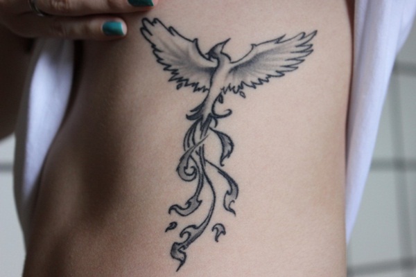 Black & Gray Siderib Phoenix Tattoo For Girls