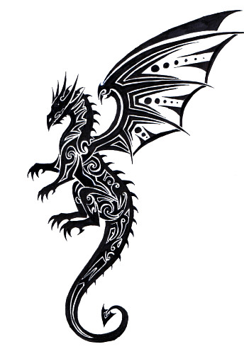 Black Ink Hawaiian Tribal Dragon Tattoo Design